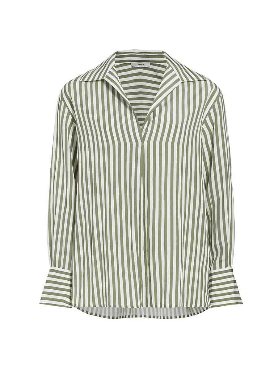 Womens Striped Shaped-Collar Long-Sleeve Top Product Image