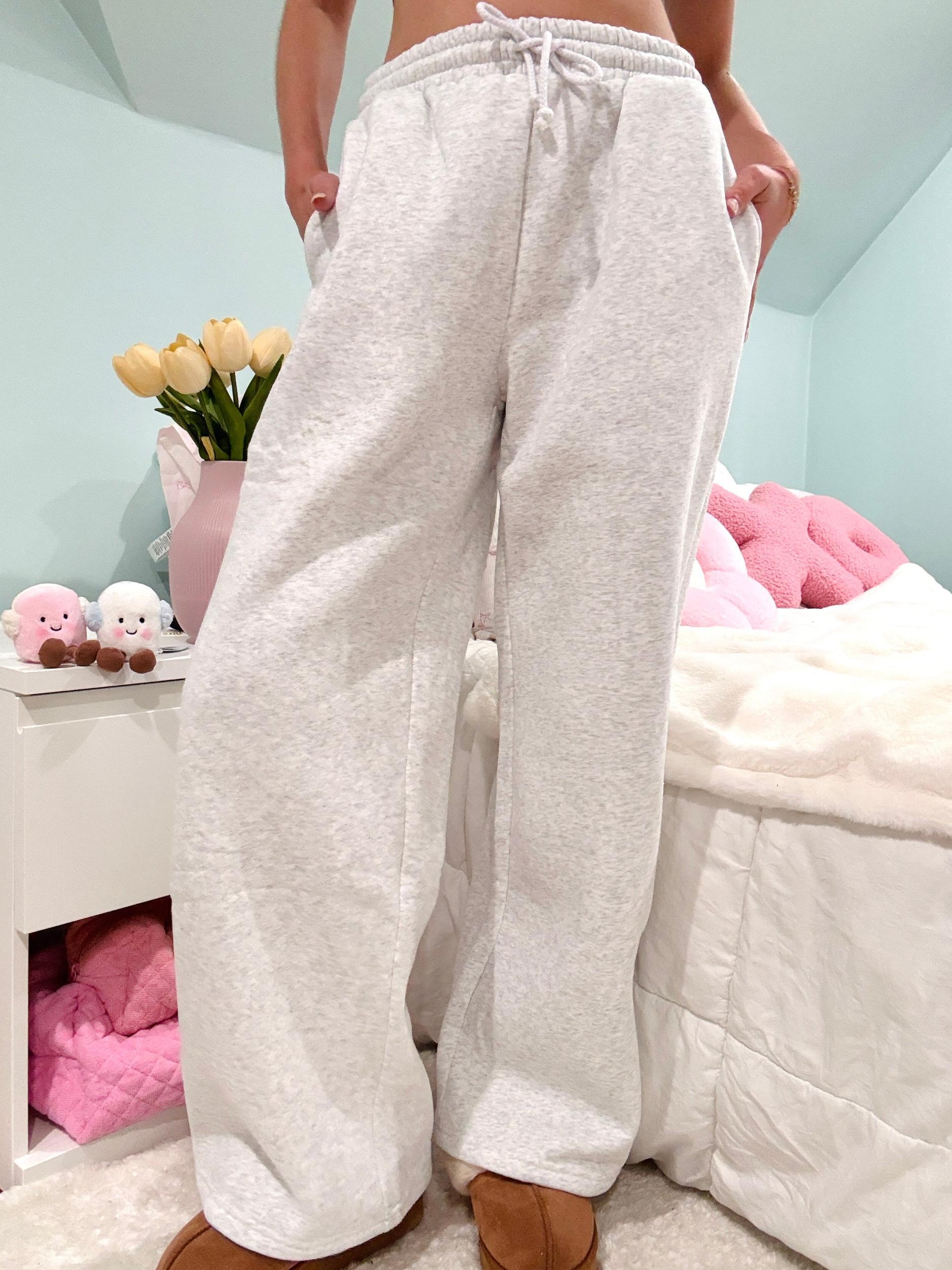 Pearl Grey Basic Blank Flare Sweatpants Product Image