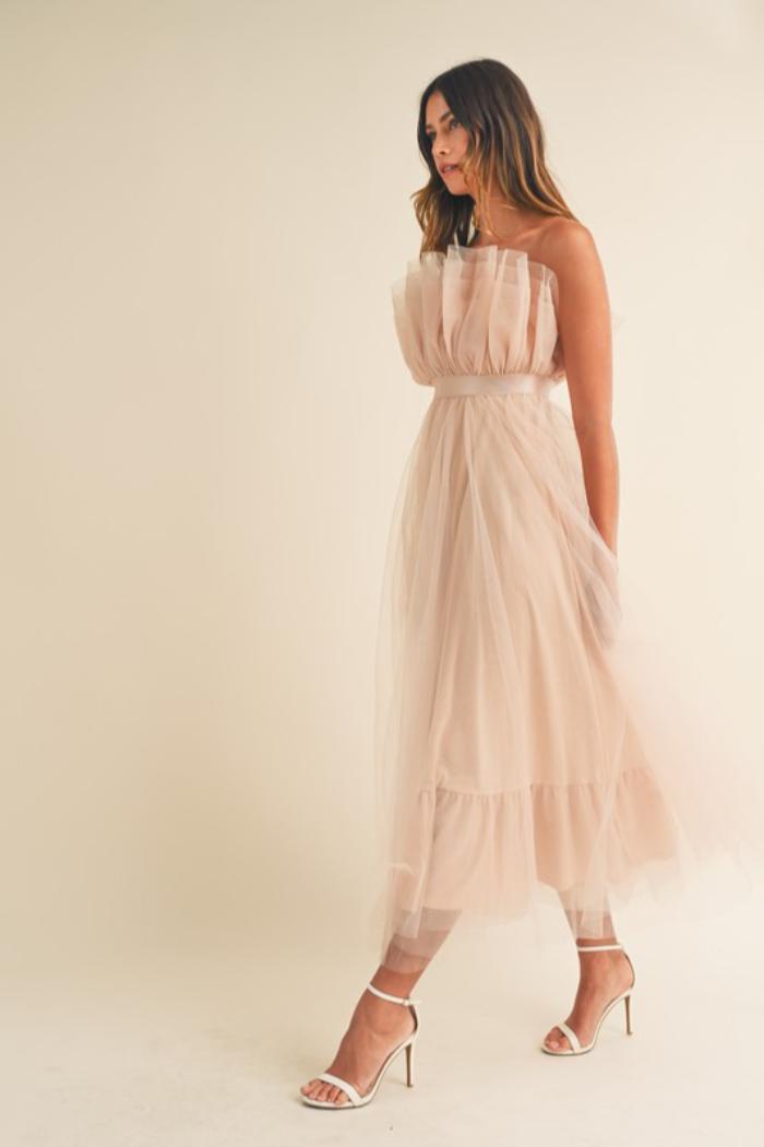 Belted Tulle Midi Dress Product Image