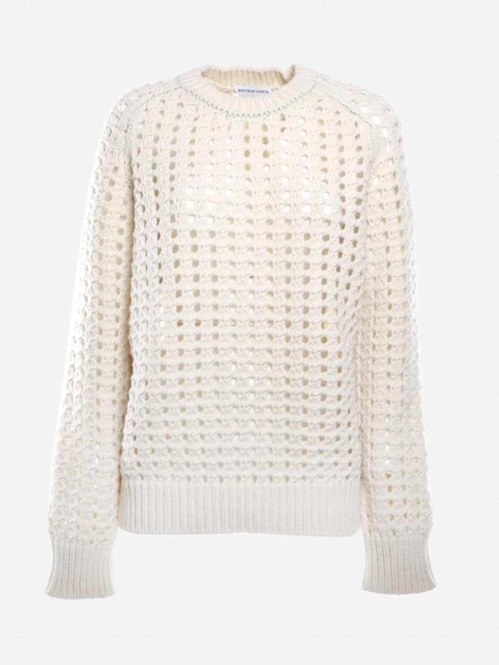 BOTTEGA VENETA Womens Chalk Chunky Open-knit Wool Jumper M Product Image