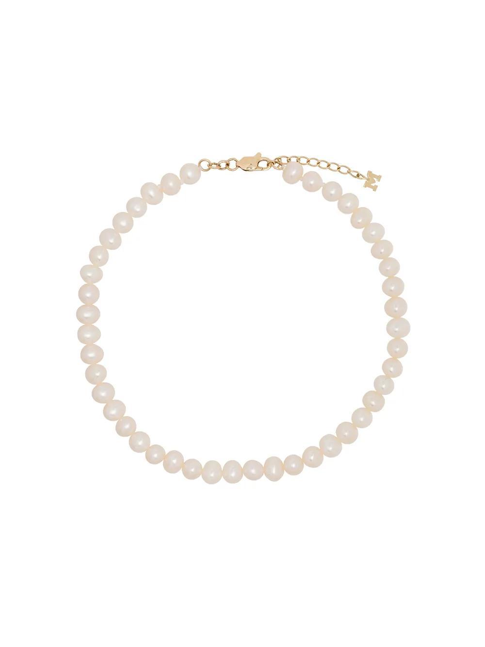 MATEO 9kt Yellow Gold Pearl Anklet In Yellow Gold/white Product Image