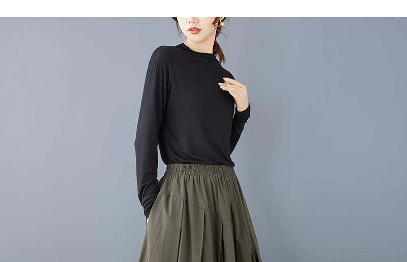 High Rise Plain Midi A-Line Skirt Product Image