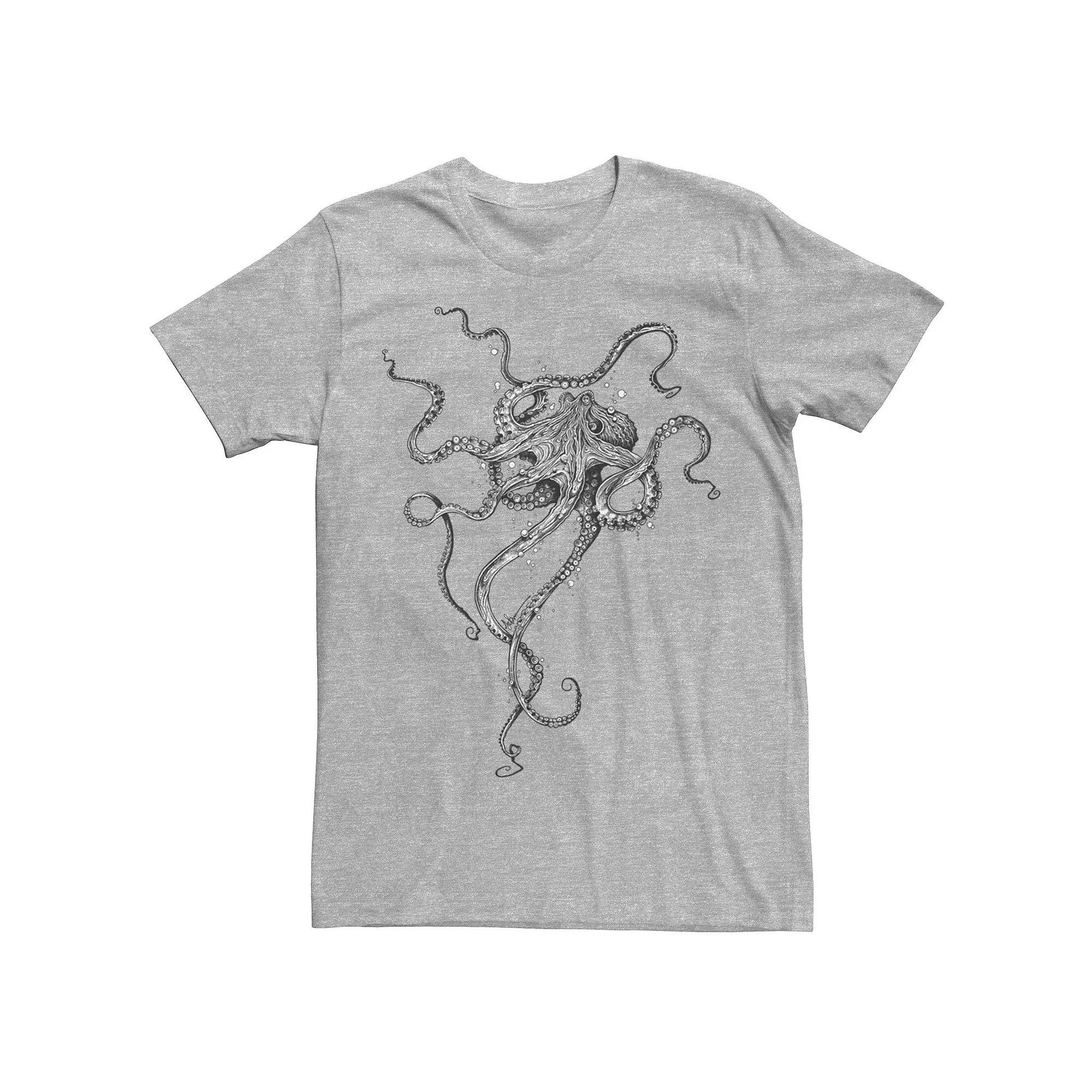 Men's Octopus Bubbles Graphic Tee, Size: XS, Athletic Grey Product Image