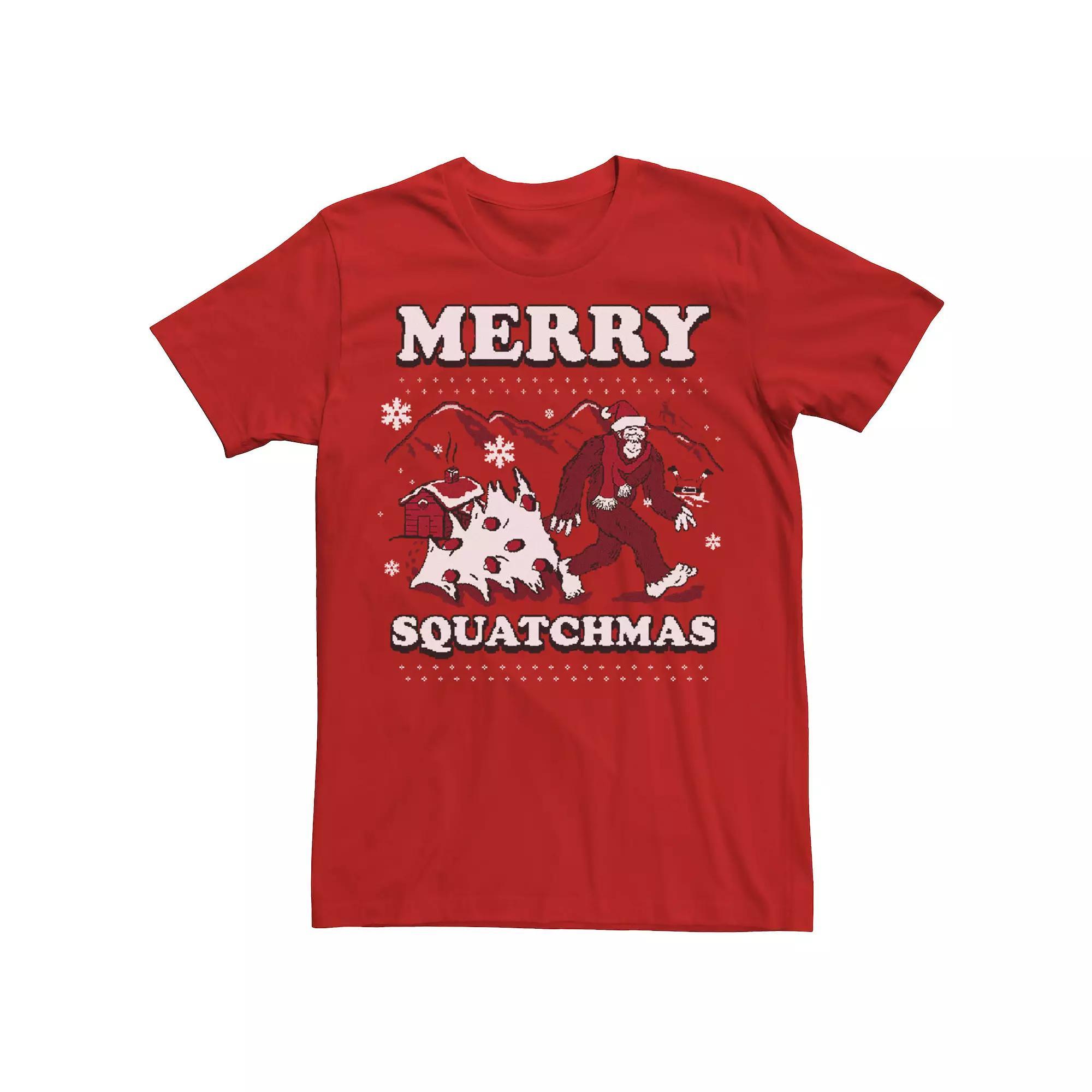 Men's Ugly Sweater Merry Squatchmas Big Foot Cartoon Graphic Tee,  Product Image