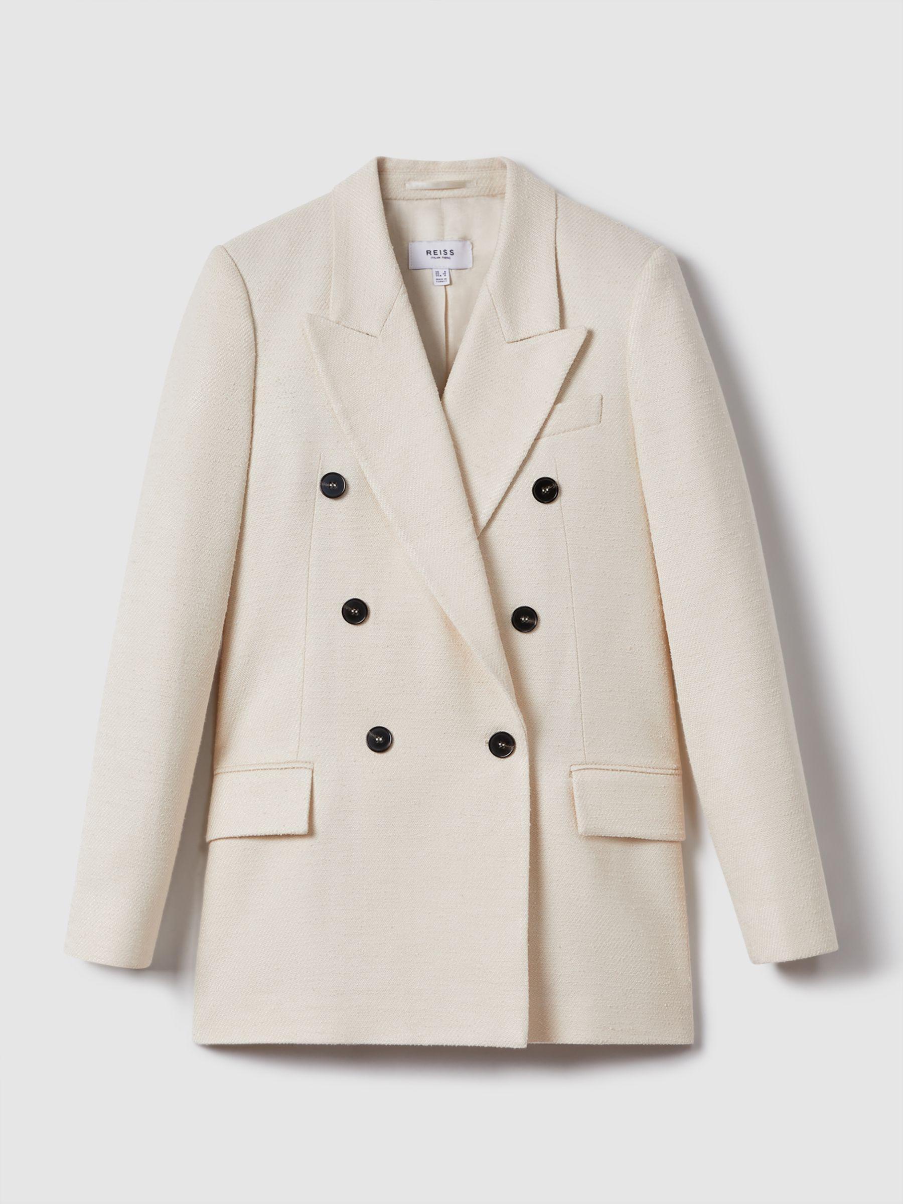 Textured Double Breasted Blazer in White Product Image