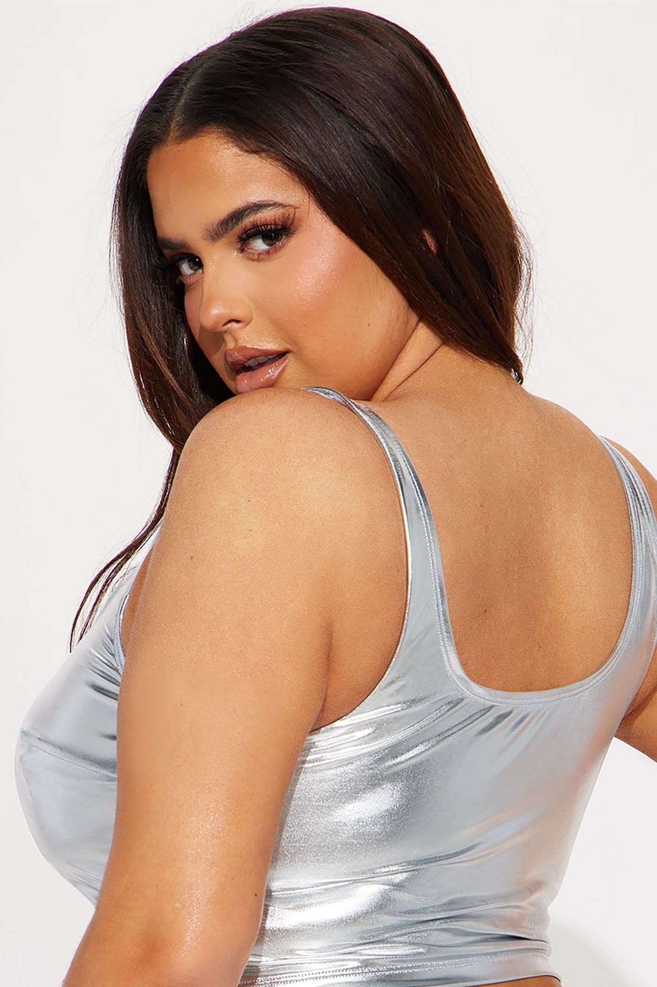 Maui Mix And Match Metallic Tank Bikini Top - Silver Product Image