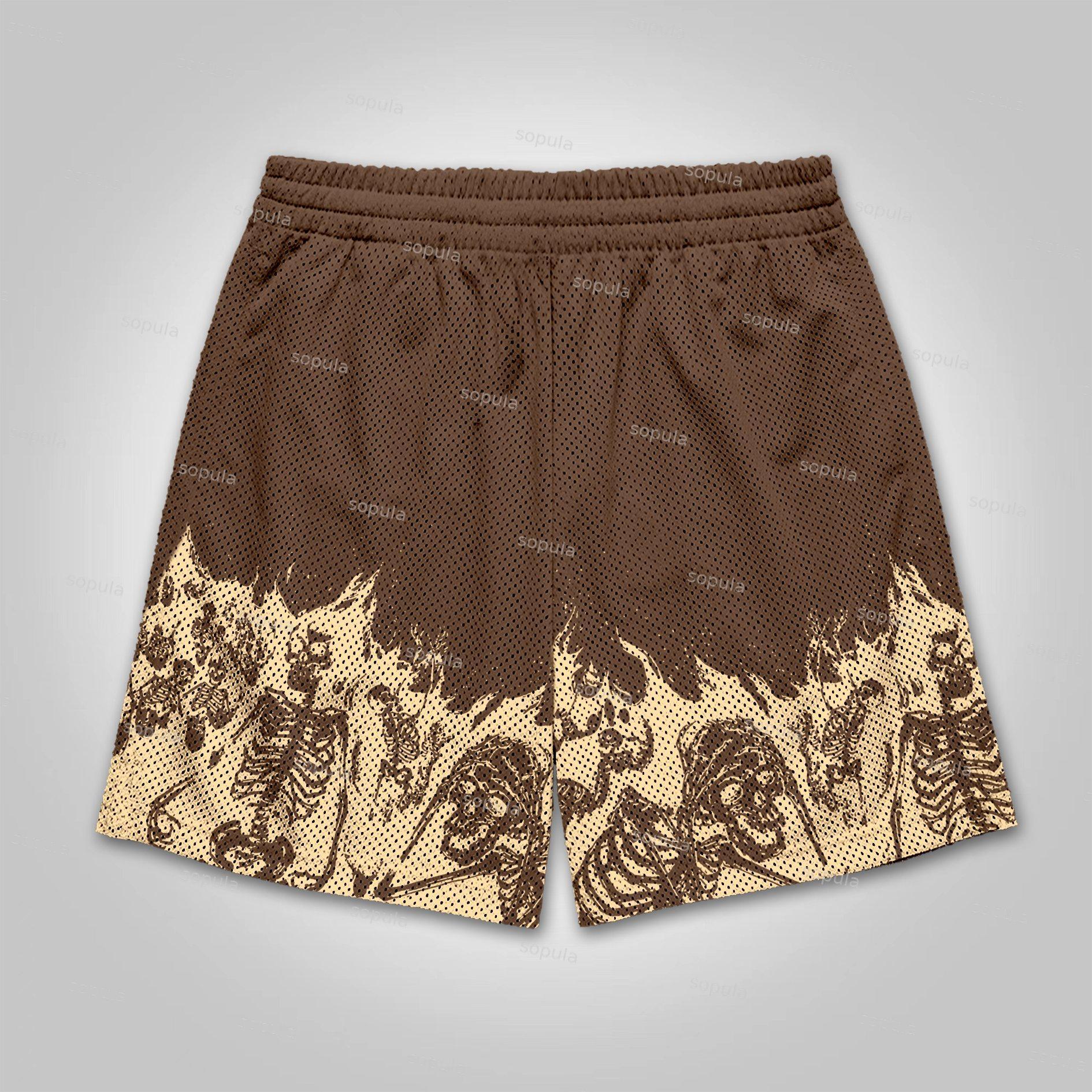 Sopula Flaming Skull Graphic Mesh Shorts Product Image