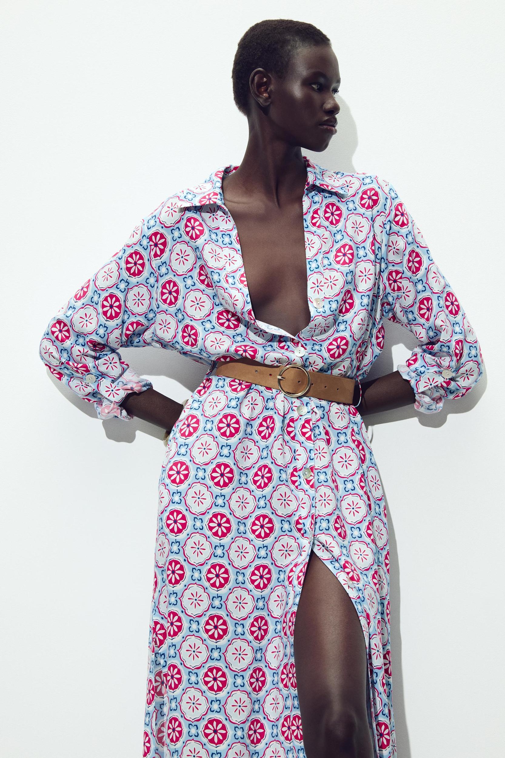 BELTED PRINT MIDI DRESS Product Image