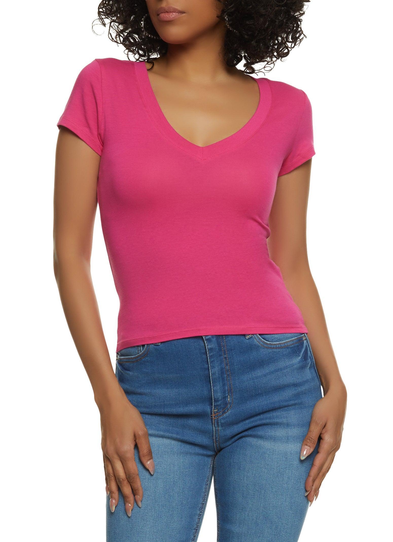 Womens Solid V Neck Short Sleeve Tee Product Image