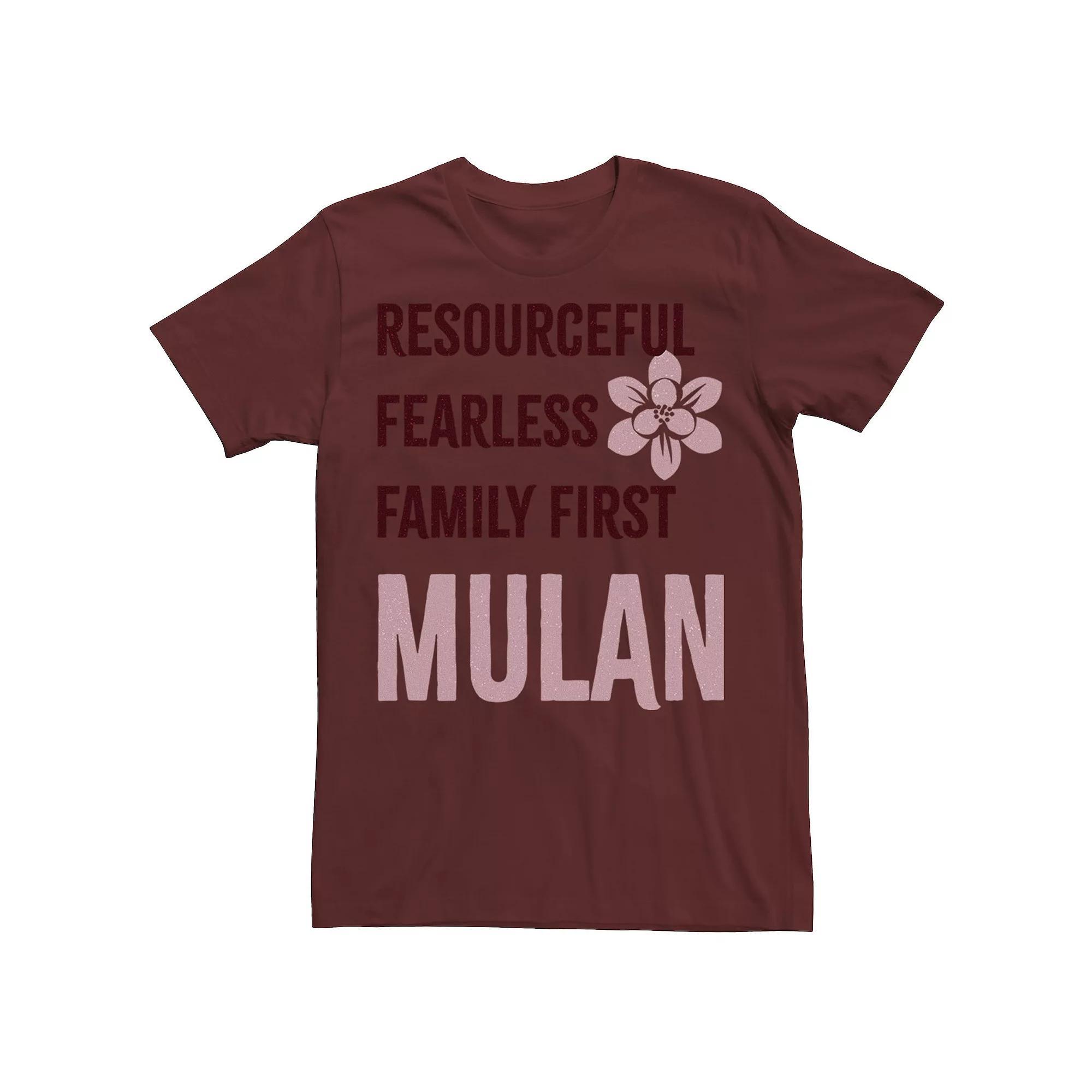 Disneys Mulan Resourceful, Fearless, Family First Mens Graphic Tee Red Product Image