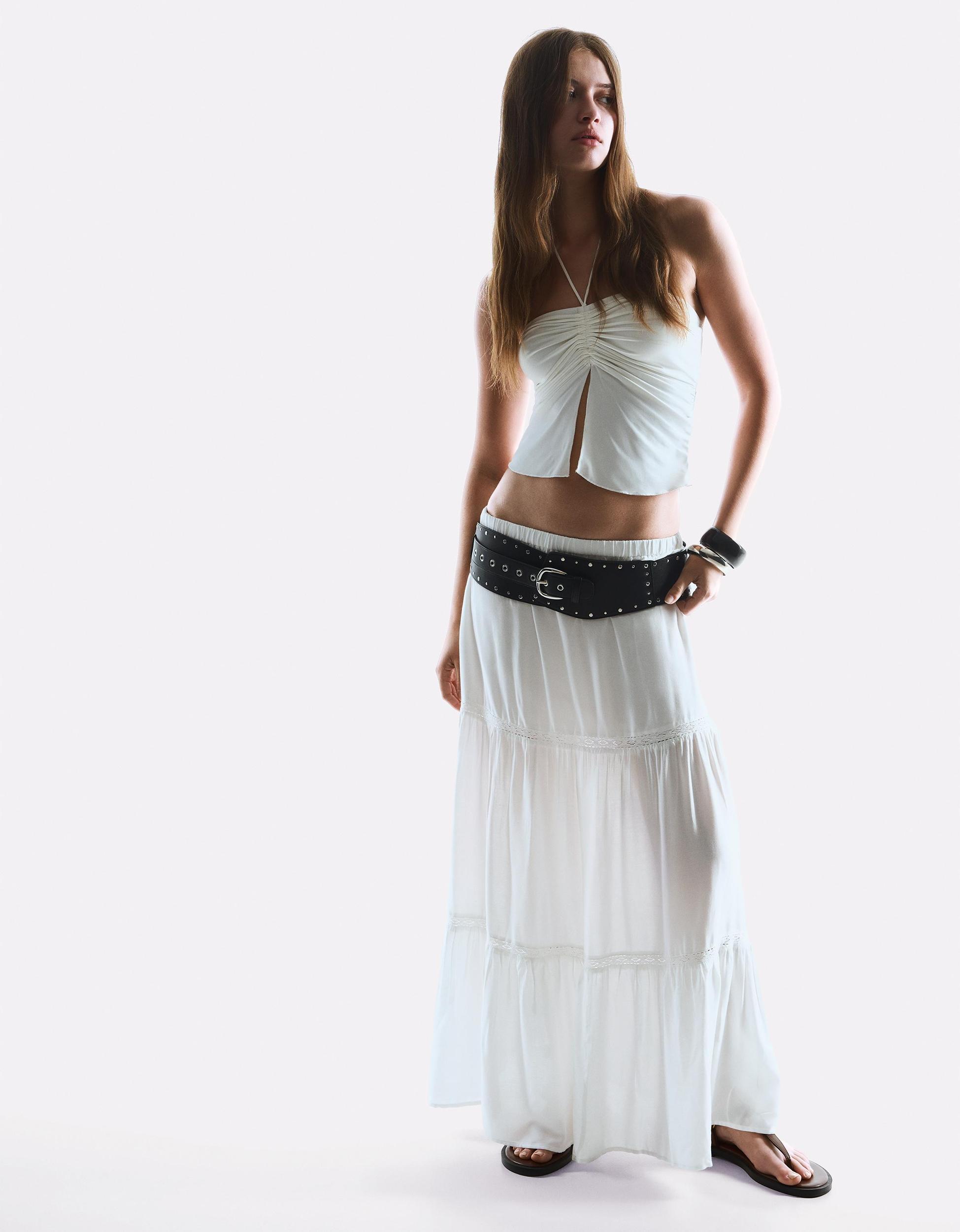 Midi skirt with lace trims Product Image