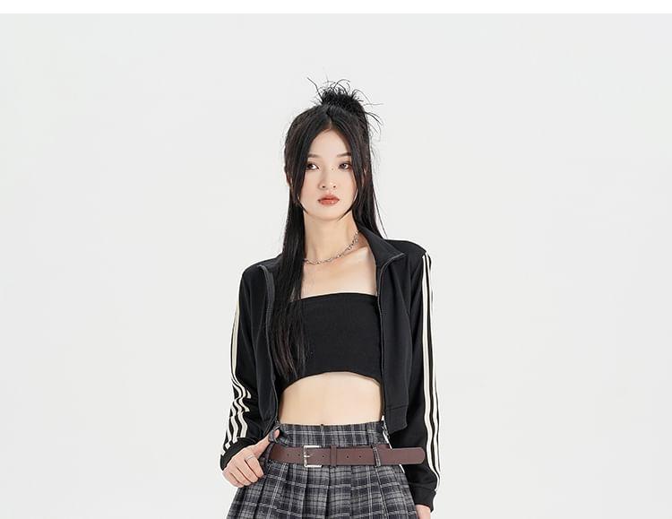 High Waist Plaid Pleated Mini A-Line Skirt Product Image