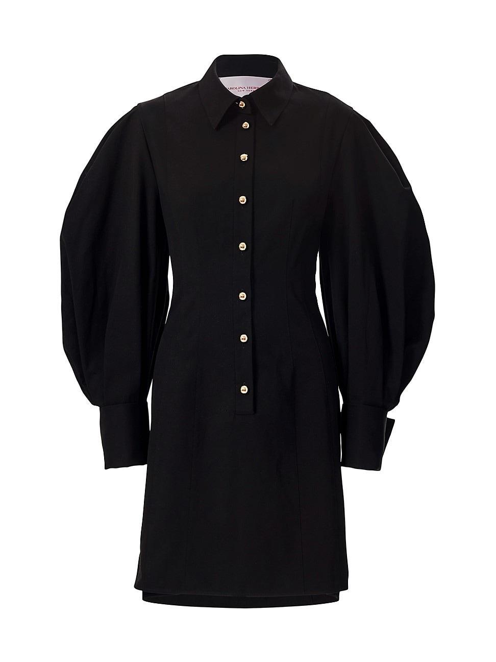 Womens Puff-Sleeve Cotton-Blend Shirtdress Product Image