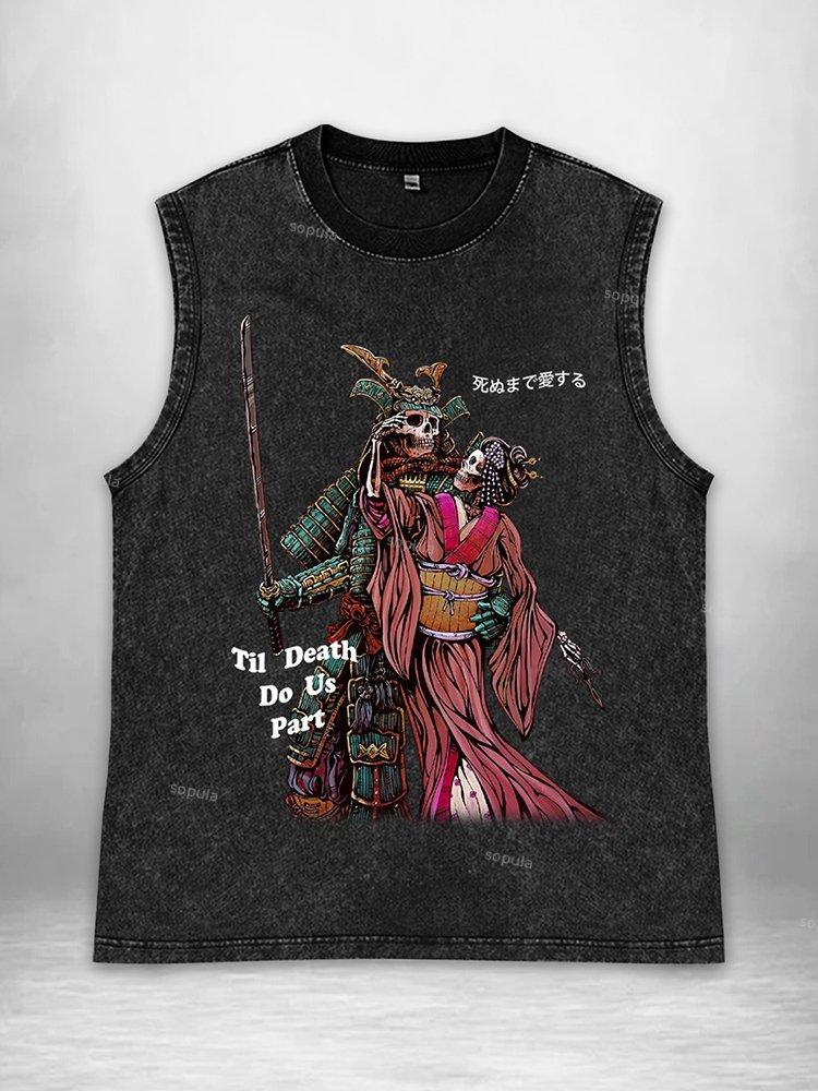Until Death Us Do Part Skull Samurai Graphics Acid Washed Tank Top Product Image