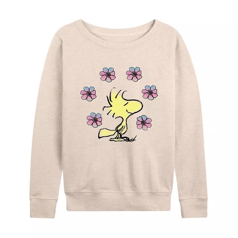 Women's Peanuts Woodstock Floral French Terry Long Sleeve Tee, Girl's, Size: Large, Beige Product Image