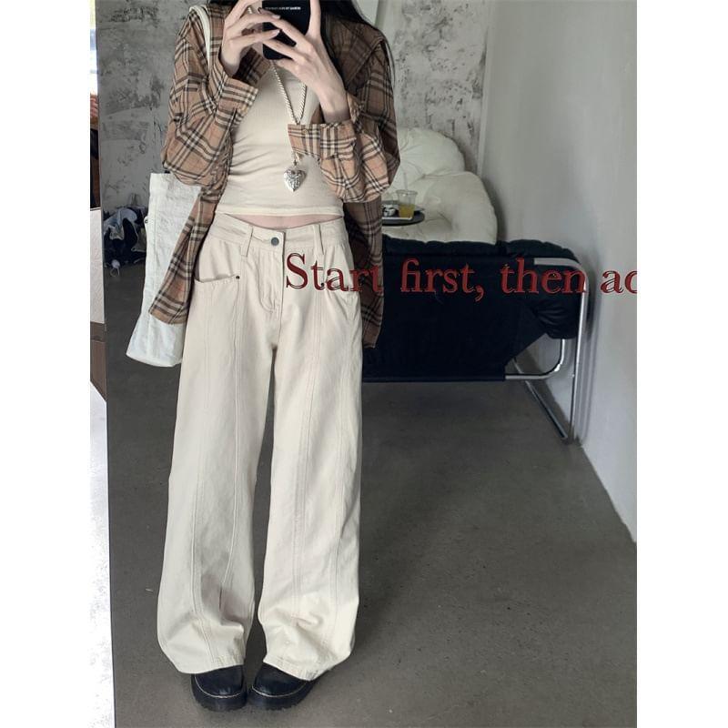 Low Waist Plain Wide Leg Jeans Product Image