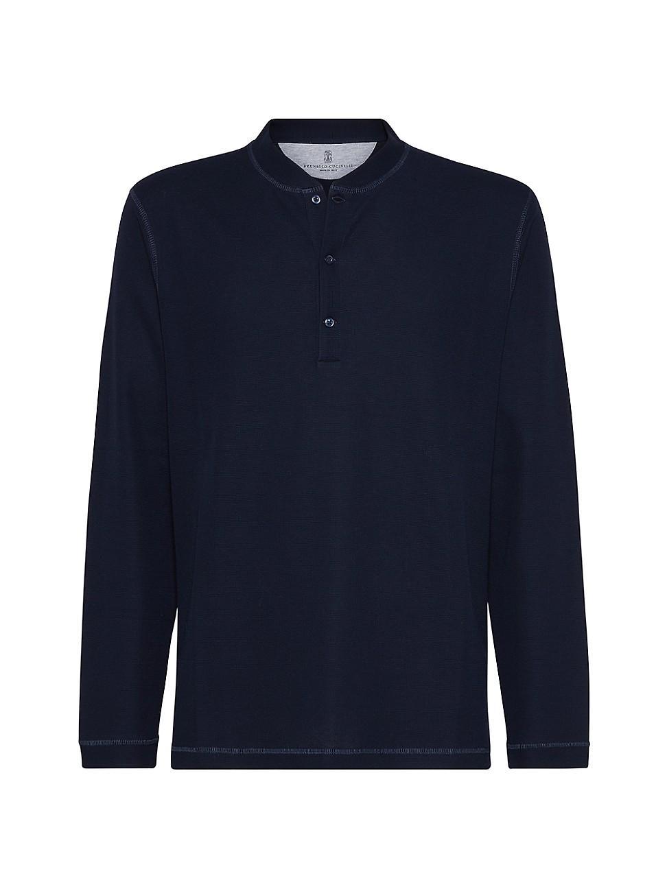 Mens Cotton Waffle Jersey Long Sleeve T-Shirt with Henley Collar Product Image