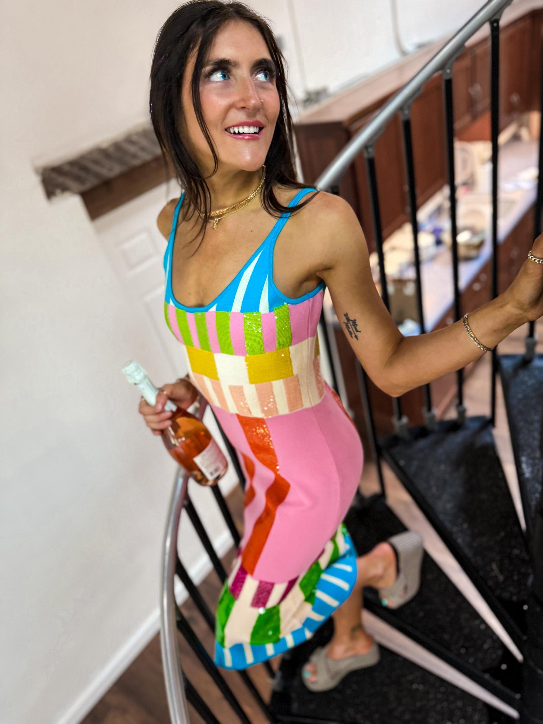 Colorblock Stripe Knit Midi Dress Product Image