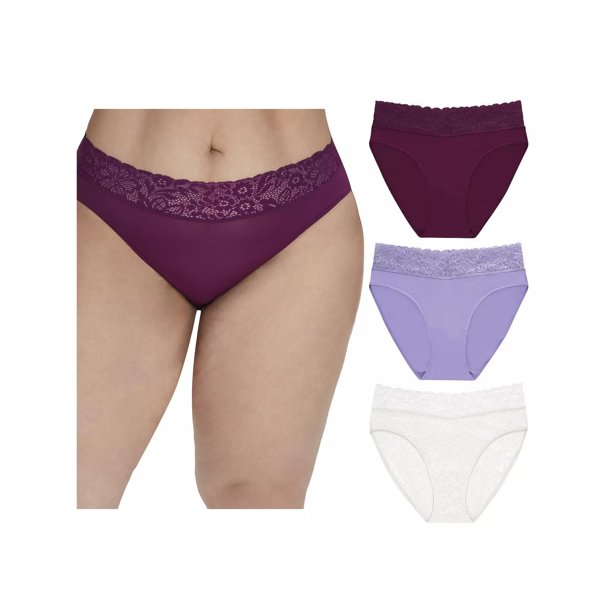 Maidenform Women's Perfect Fit Stretch Lace High Leg Underwear, 3-Pack DM3SLB, Size: Small, Orchid Purple White Product Image