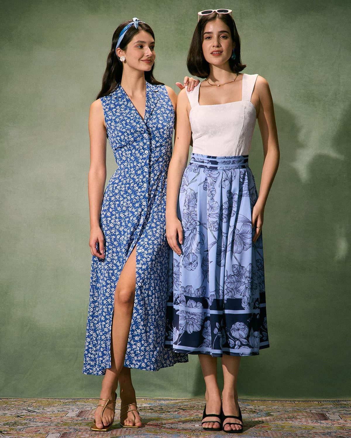 The Blue Collared Button-up Floral Maxi Dress Product Image