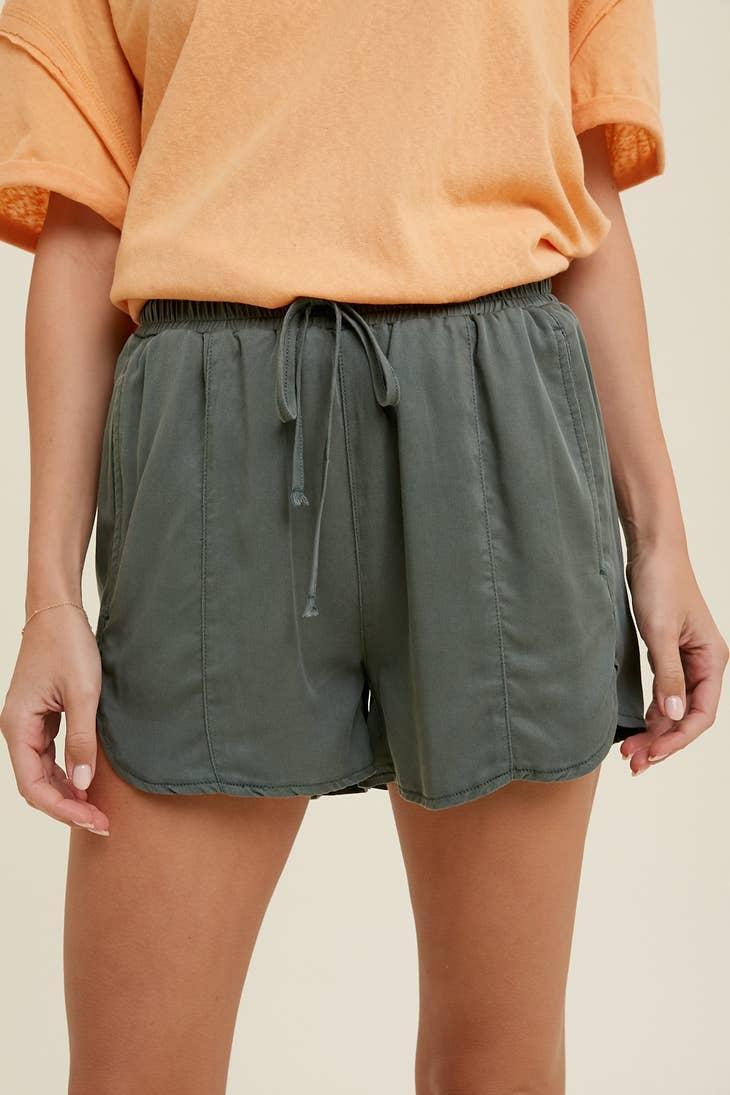TENCEL DOLPHIN HEM DRAWSTRING SHORTS Product Image