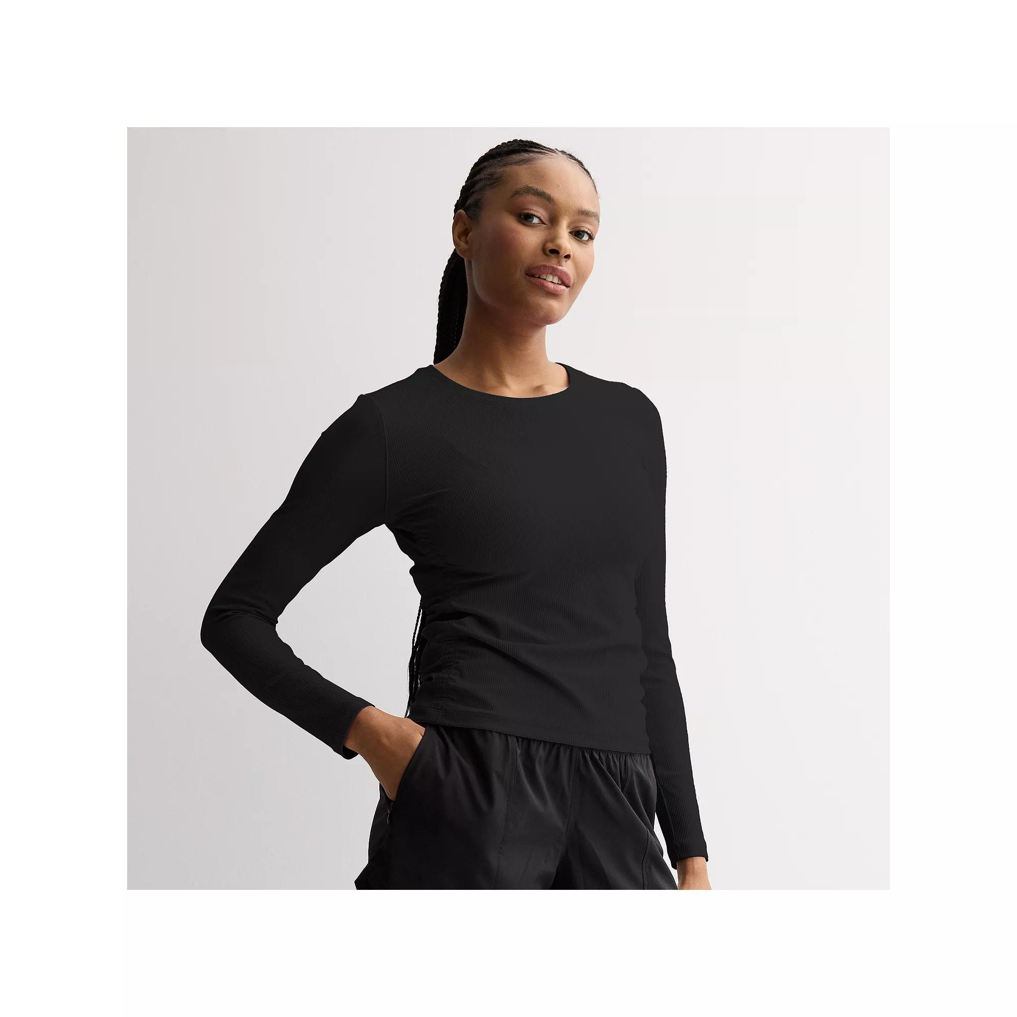 Women's Tek Gear® Shirred Rib Long Sleeve Top, Size: XS, Mineral Black Product Image