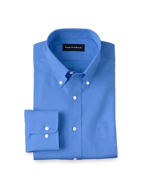 Non-Iron Cotton Pinpoint Solid Button Down Collar Dress Shirt - French Blue Product Image