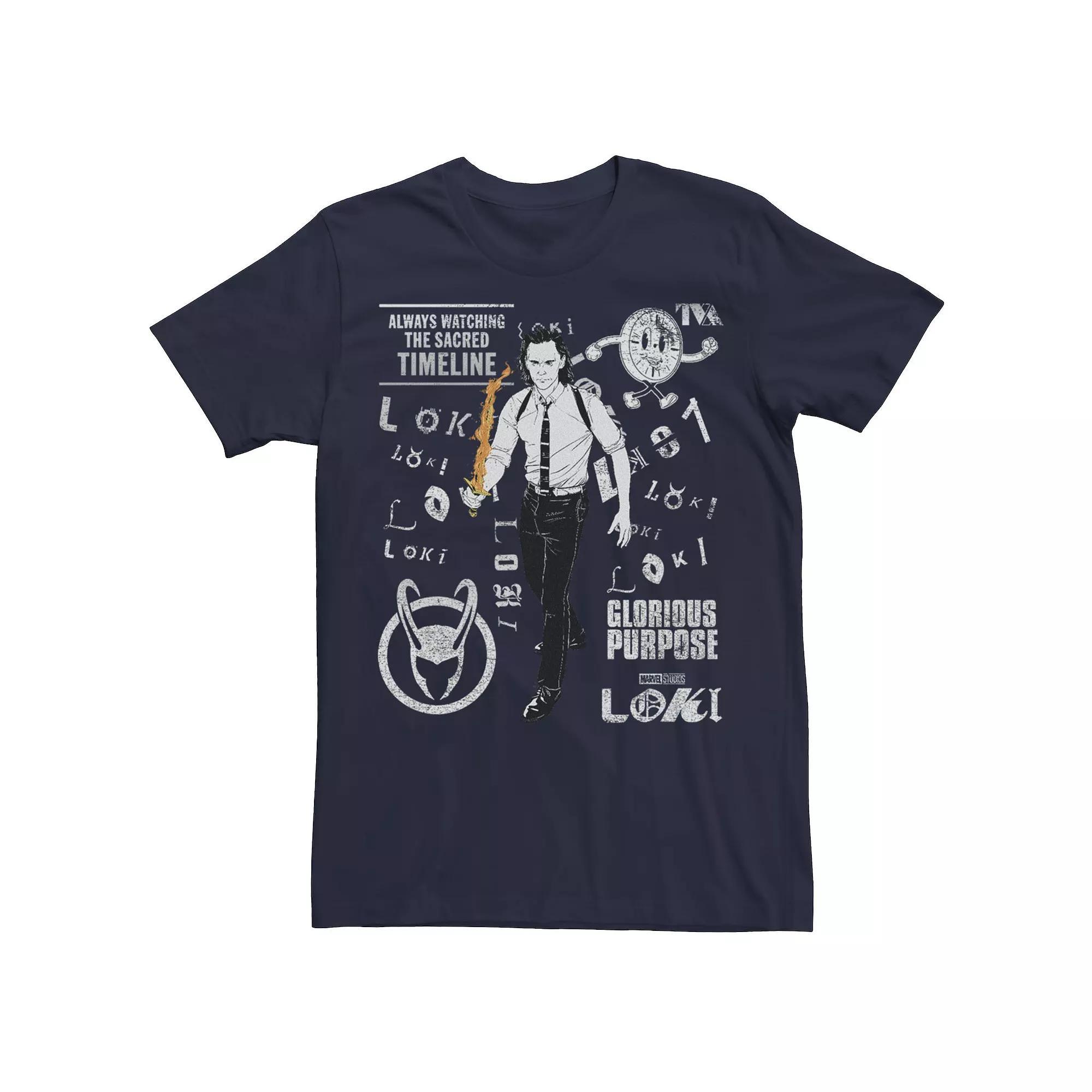 Men's Marvel Loki Glorious Purpose Collage Stamp Tee, Size: XS, Blue Product Image