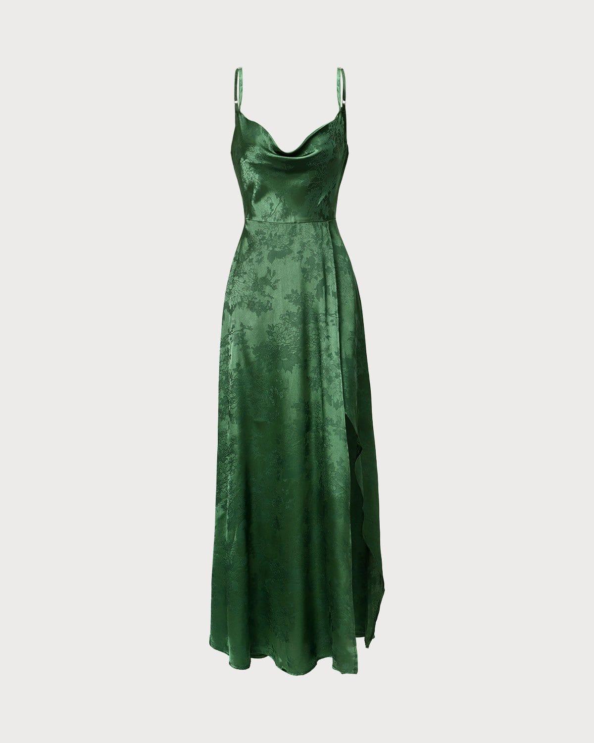 The Green Cowl Neck Jacquard Satin Maxi Dress Product Image