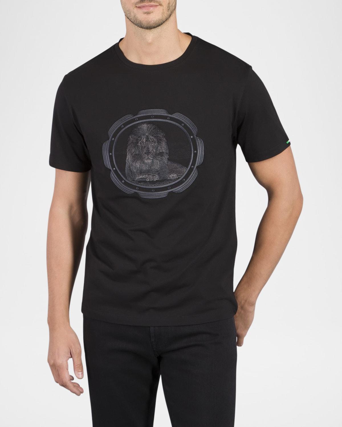 Mens Embroidered Lion Crewneck T-Shirt Product Image