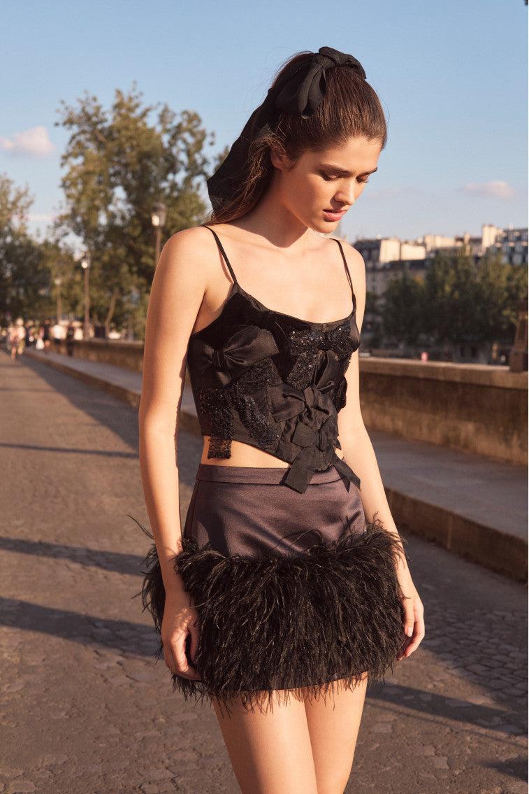 Woodley Bow Bustier Top - BLACK Product Image