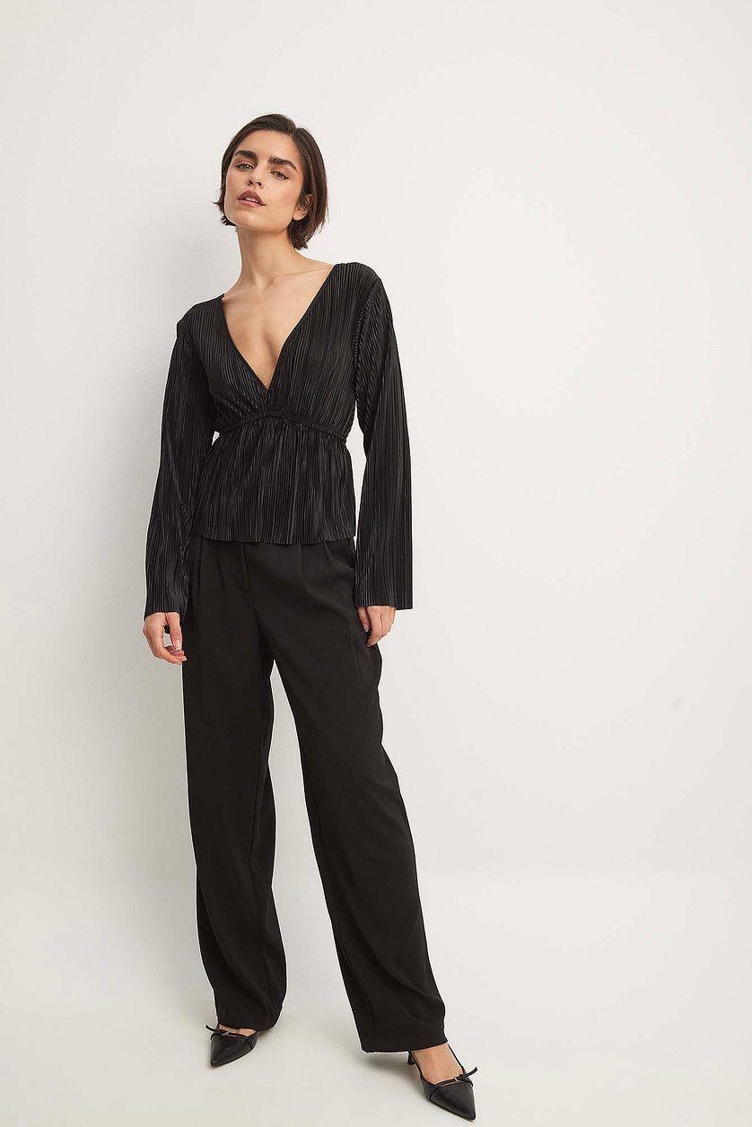 Pleated Long Sleeve Blouse Product Image