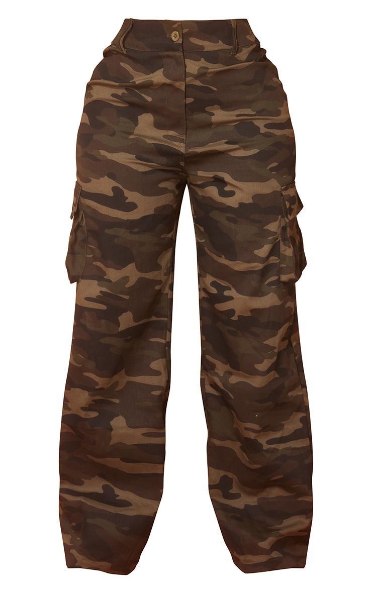 Shape Khaki Camo Print Pocket Detail Wide Leg Cargo Pants Product Image