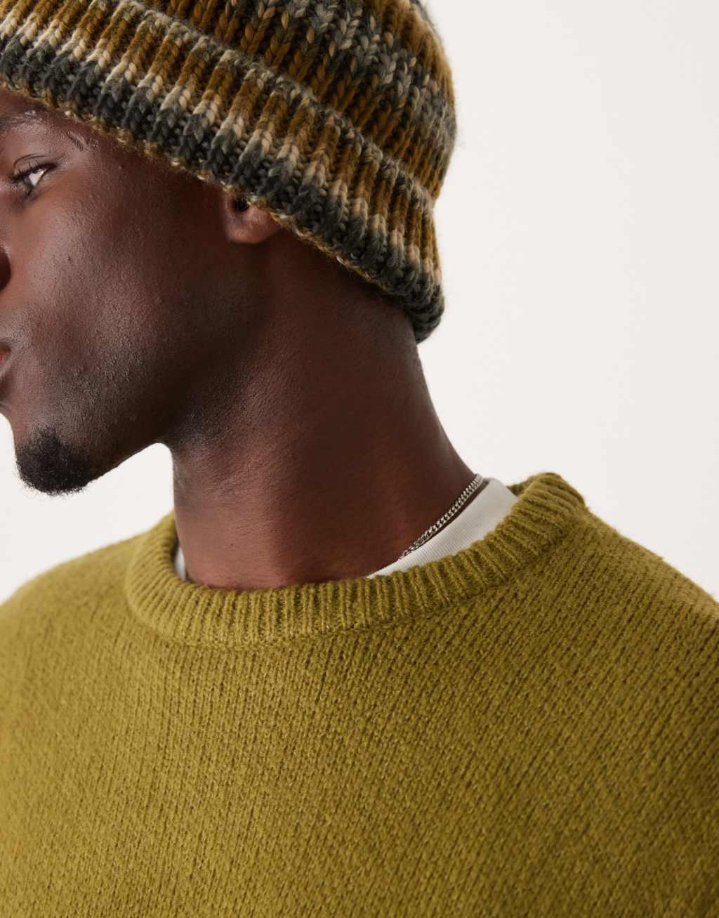 ASOS DESIGN oversized knit brushed crew neck sweater in khaki Product Image