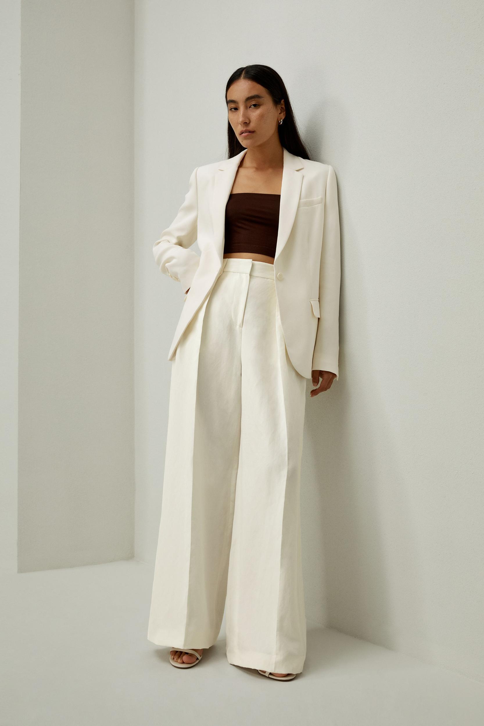 Front-Pleated Silk-Linen Blend Trousers Product Image