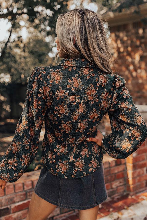 Autumn Blooms Knit Button Up in Hunter Green Product Image