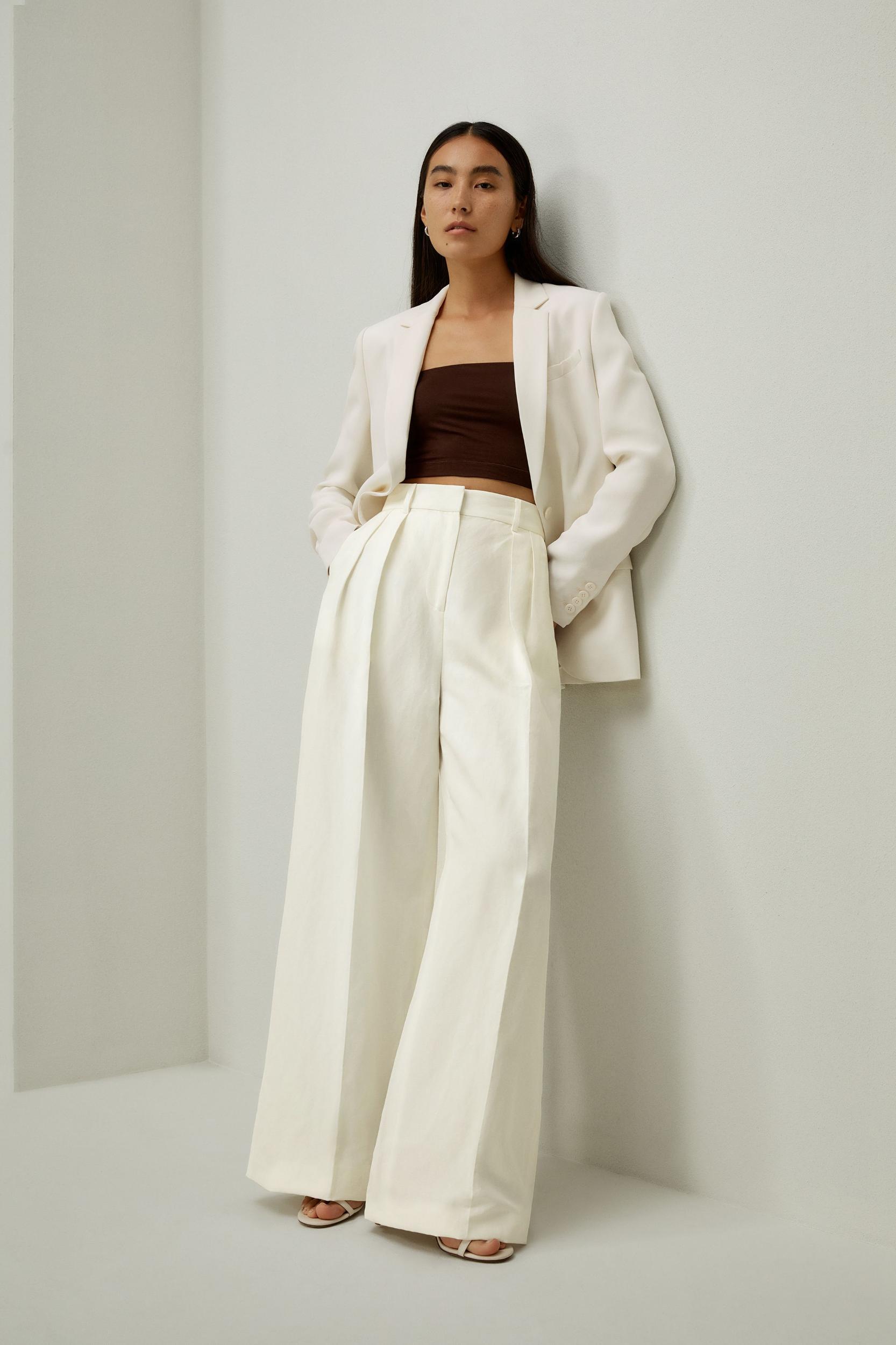 Front-Pleated Silk-Linen Blend Trousers Product Image