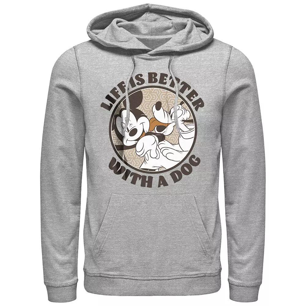 Men's Mickey Mouse And Pluto Life Is Better With A Dog Graphic Hoodie, Size: Large, Athletic Grey Product Image