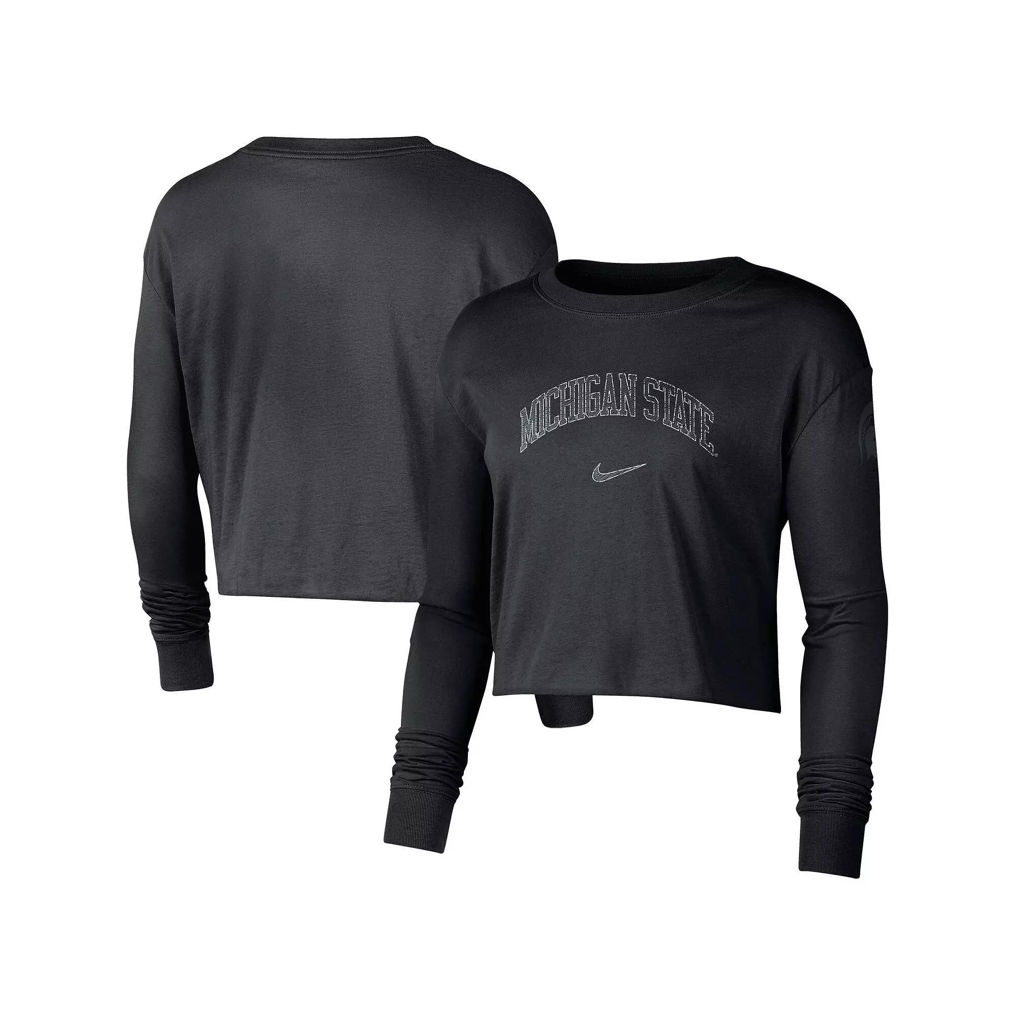 Women's Nike Black Michigan State Spartans 2-Hit Cropped Long Sleeve Logo T-Shirt,  Product Image