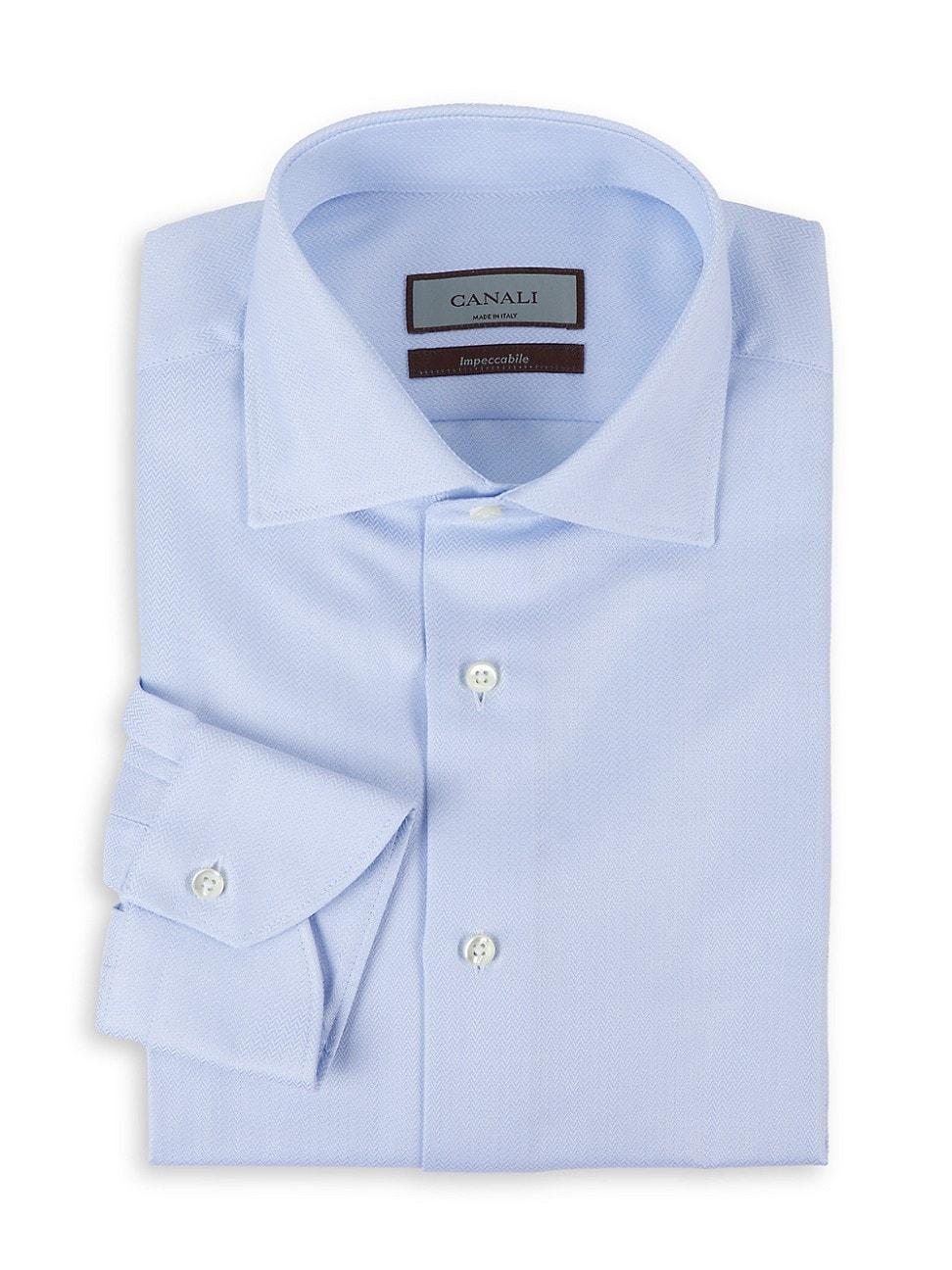 Mens Solid Herringbone Cotton Dress Shirt Product Image