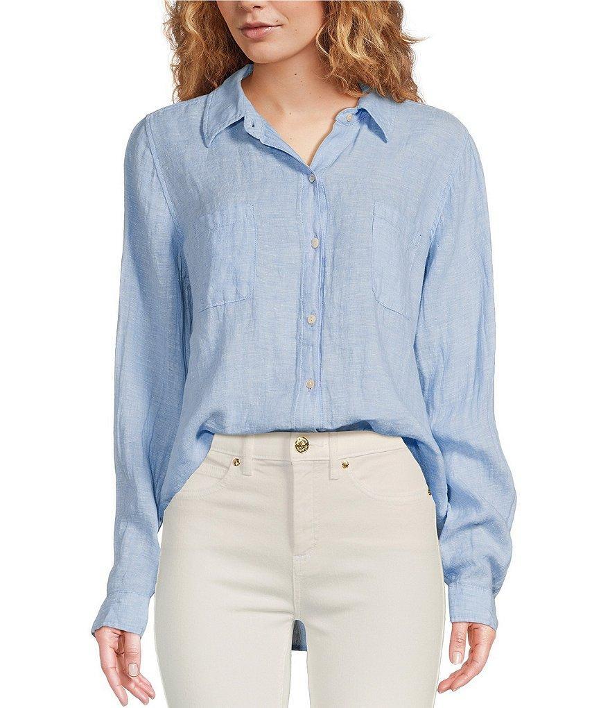 Lilly Pulitzer Sea View Woven Linen Point Collar Long Sleeve Button Down Shirt Product Image