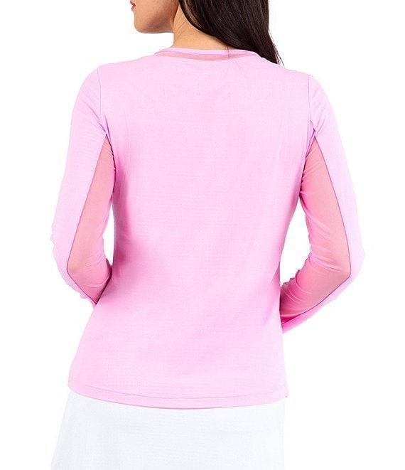 IBKUL Long Sleeve Mesh Inlay Crew Neck Top Product Image