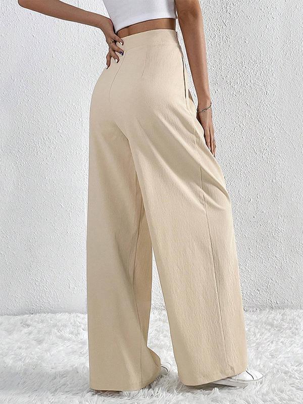 Loose Wide Leg Pleated Solid Color Pants Trousers Product Image