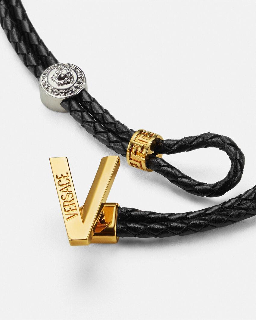 VERSACE Logo-plaque Braided Necklace In Noir+or Product Image