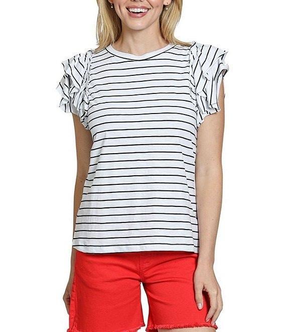 APNY Knit Crew Neck Ruffled Cap Sleeve Tee Product Image