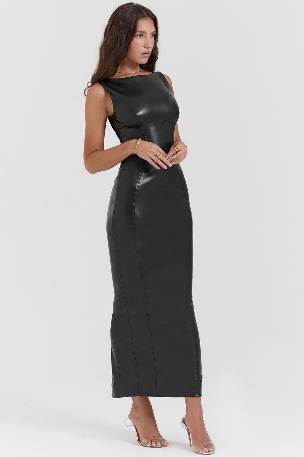 Sahara Black Vegan Leather Maxi Dress Product Image