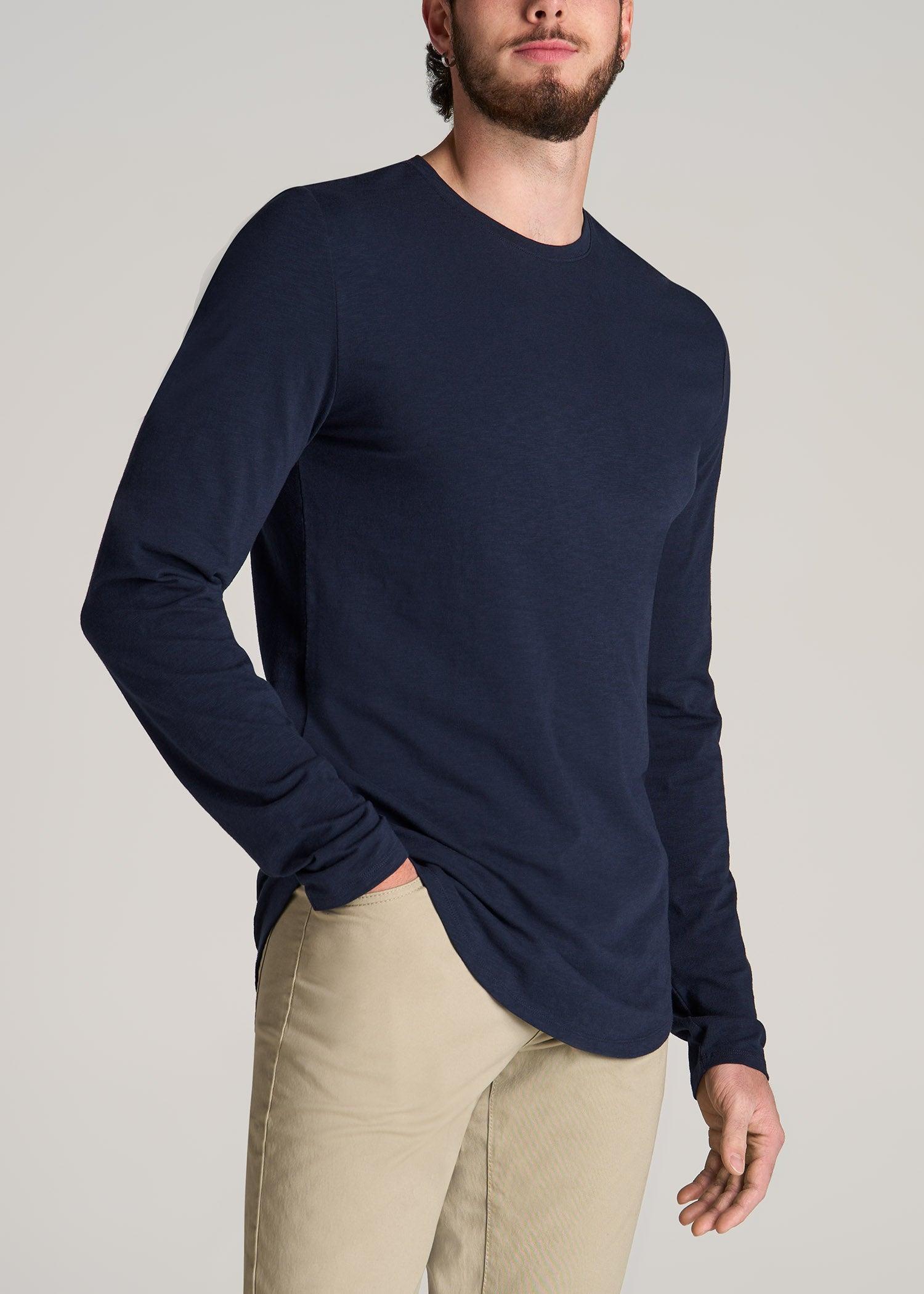Slub Long Sleeve Scoop Tee for Tall Men in Evening Blue Male Product Image