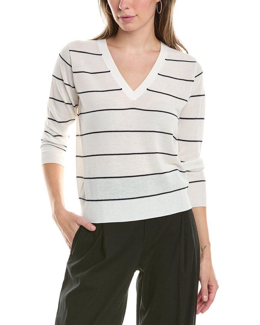 Women's Striped V Neck Sweater In White Product Image