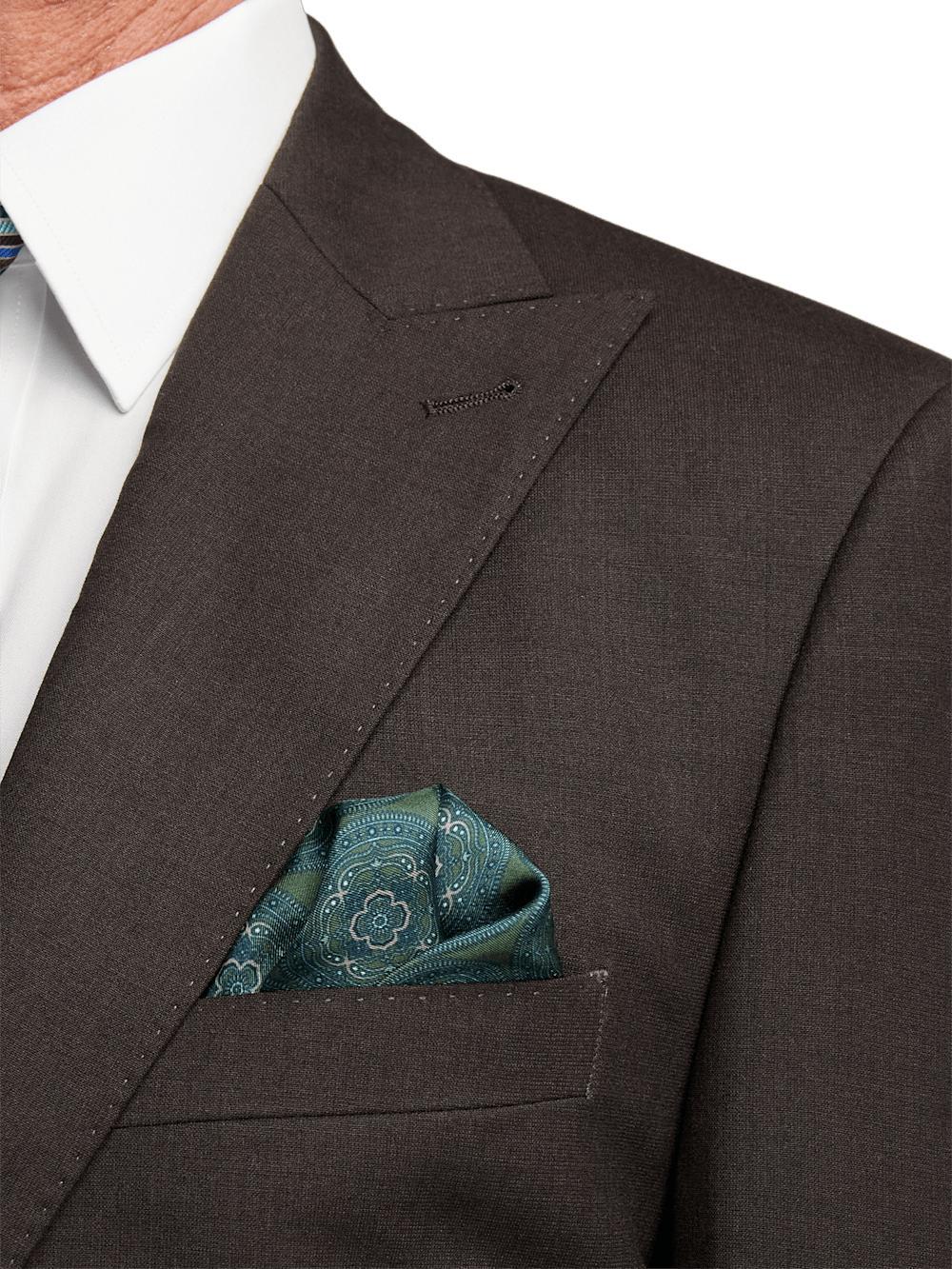 Wool Stretch Bengaline Single Breasted Peak Lapel Suit - Dark Brown Product Image