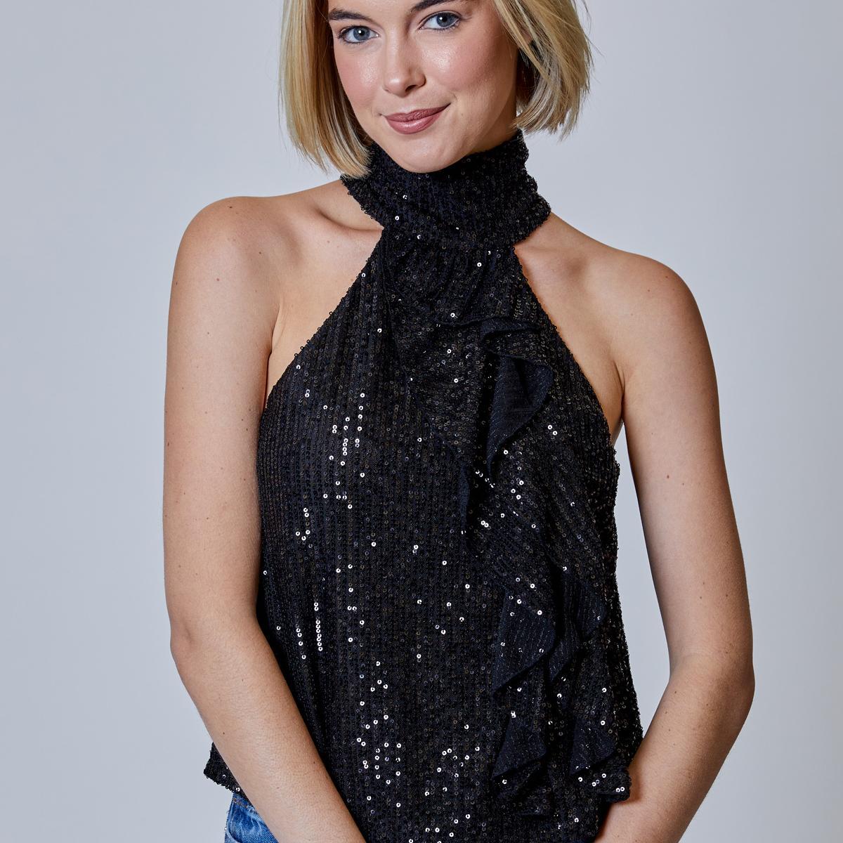 Sequin Rufffle Halter Top Product Image